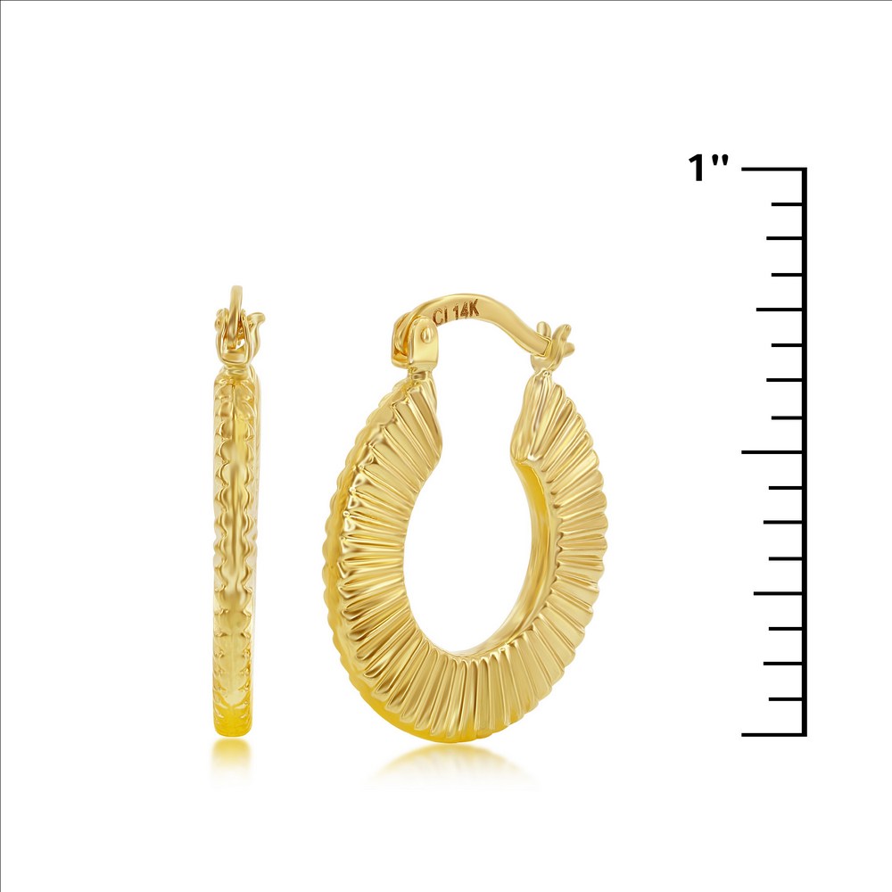 Yellow Gold Textured 20mm Hoop Earrings - 14K Gold