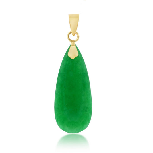 14K Yellow Gold, Flat Jade Pear-Shape Pendant