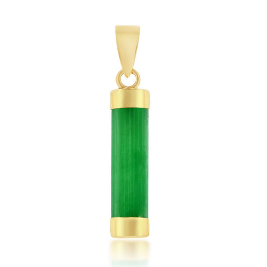 14K Yellow Gold, Jade 15mm Cylinder Pendant