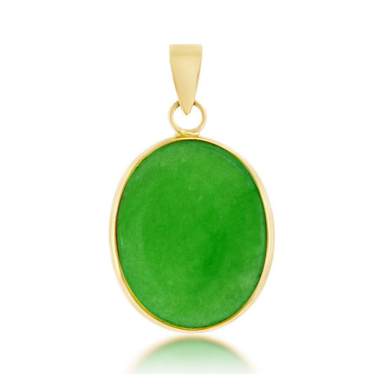 14K Yellow Gold, Jade 13x11mm Oval Pendant