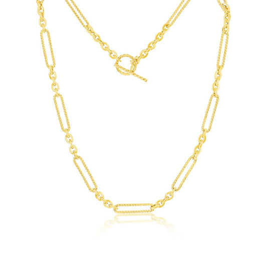 14K Yellow Gold, Rope Design Paperclip Toggle Necklace