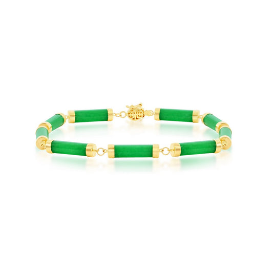 14K Yellow Gold, Jade Linked Bars Bracelet