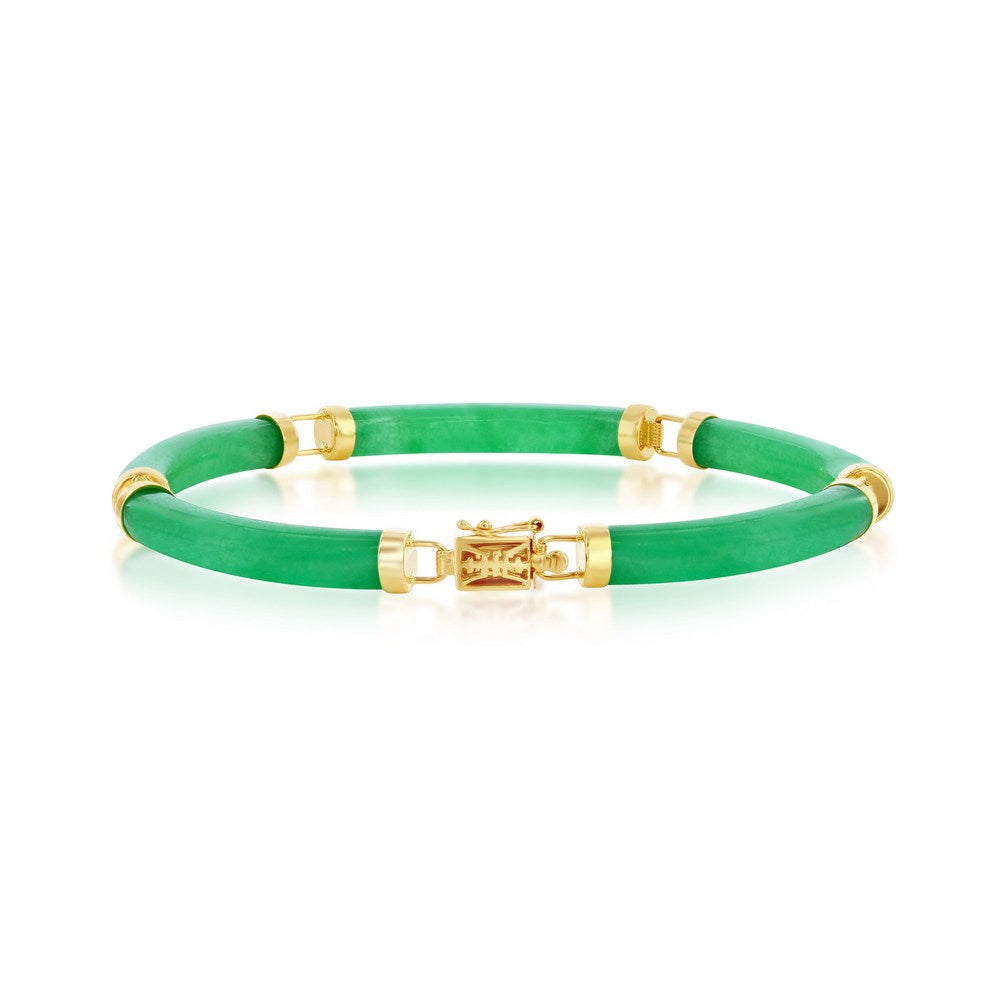 14K Yellow Gold Jade Curved Bar Link Bracelet