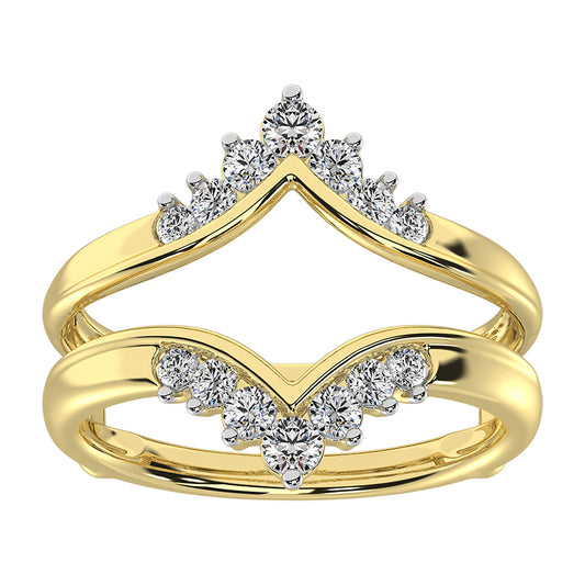 14K Yellow Gold 1/2 Ct.Tw. Diamond Chevron Guard Ring  With White Gold Touch