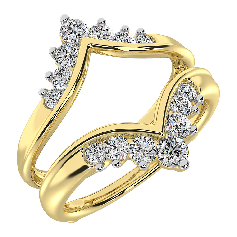 14K Yellow Gold 1/2 Ct.Tw. Diamond Chevron Guard Ring  With White Gold Touch