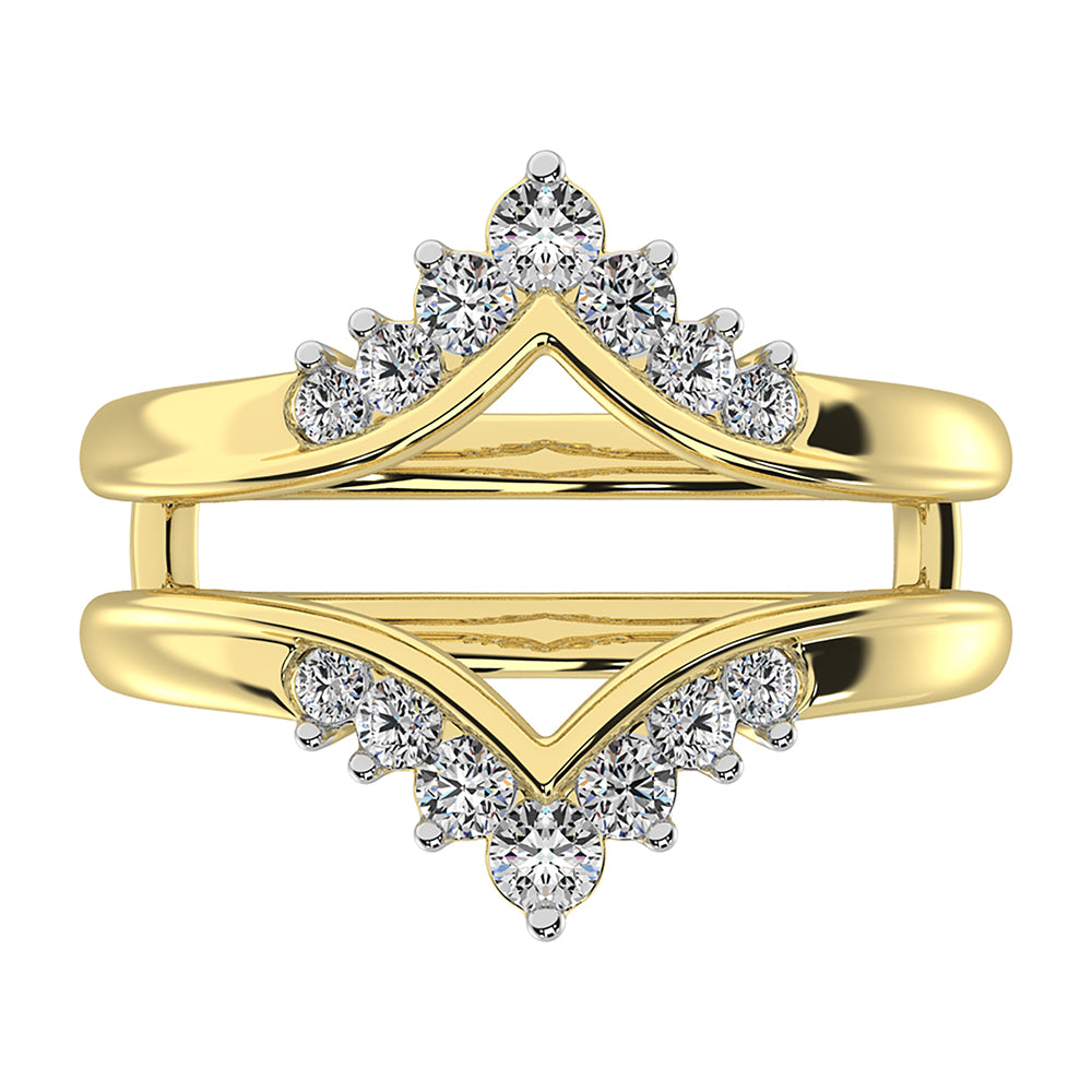 14K Yellow Gold 1/2 Ct.Tw. Diamond Chevron Guard Ring  With White Gold Touch