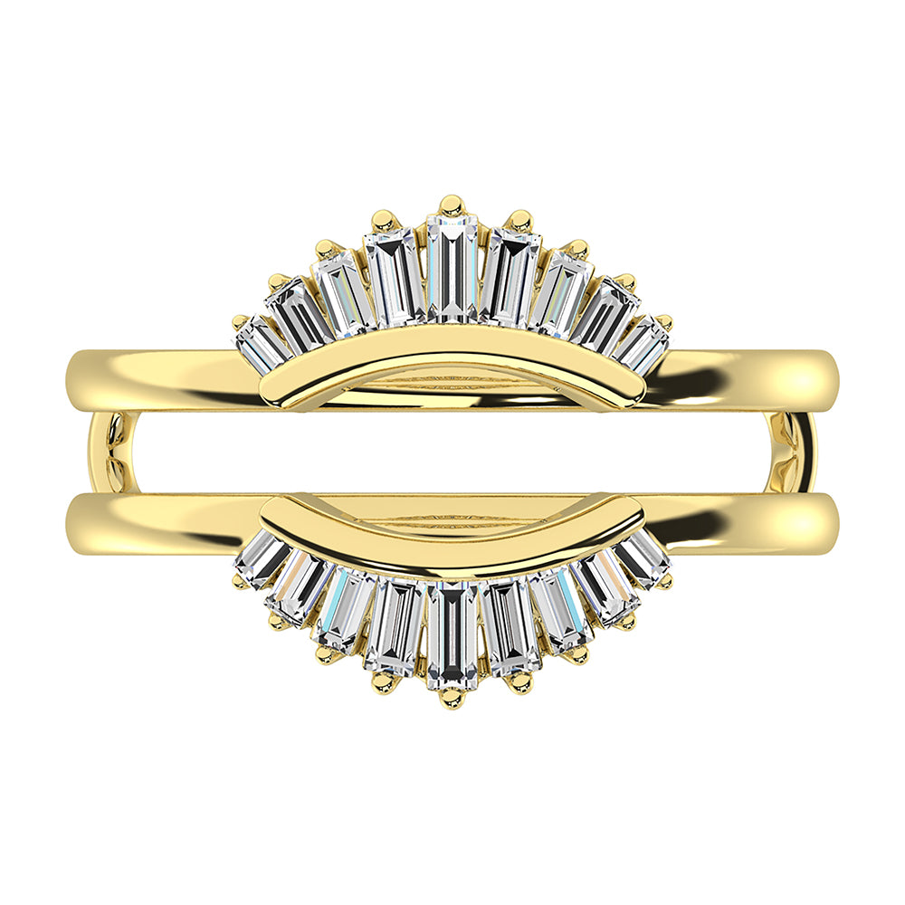 14K Yellow Gold 1/4 Ct.Tw. Diamond Baguette Set Chevron Guard Ring