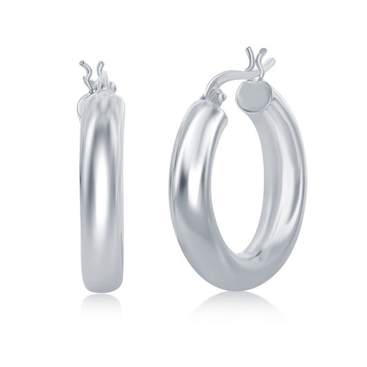 Sterling Silver 5x25mm High-Polished Hoop Earrings - Rhodium Plated