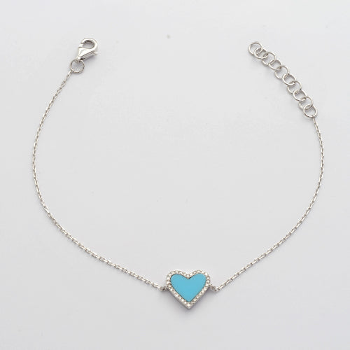 14KW 0.10CTW DIAMOND HEART BRACELET WITH TURQUOISE