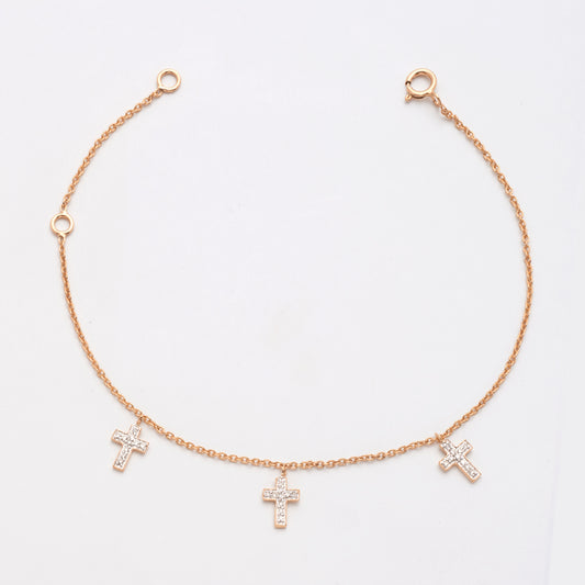 14KR 0.15CTW DIAMOND DANGLING CROSS BRACELET