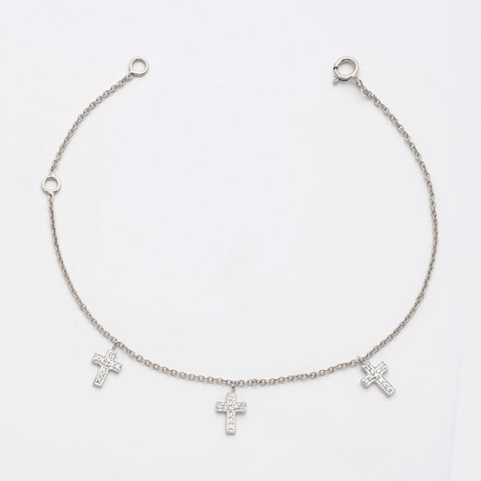 14KRW 0.15CTW DIAMOND DANGLING CROSS BRACELET