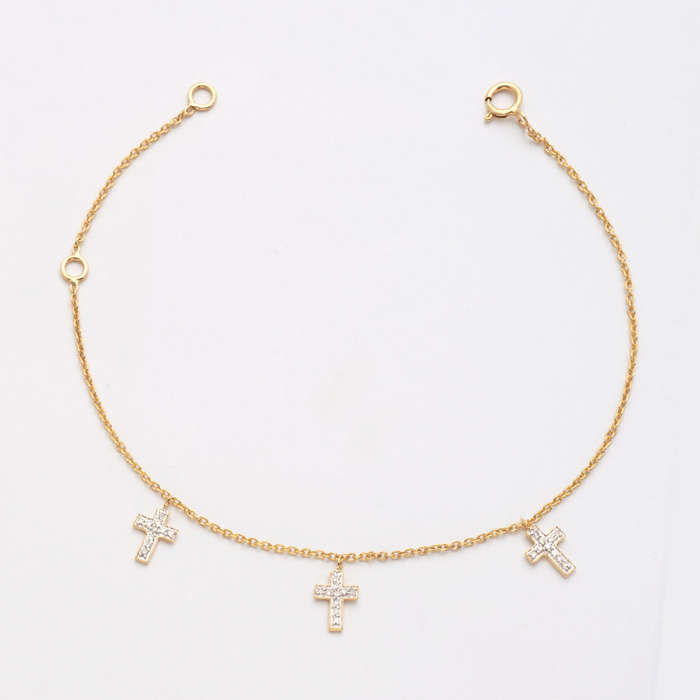 14KY 0.15CTW DIAMOND DANGLING CROSS BRACELET