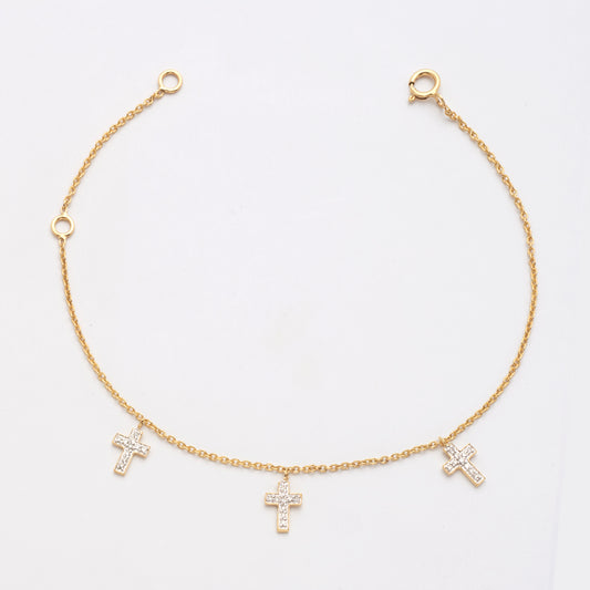 14KY 0.15CTW DIAMOND DANGLING CROSS BRACELET