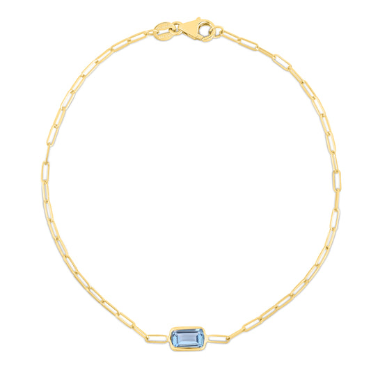 14K Blue Topaz Paperclip Bracelet