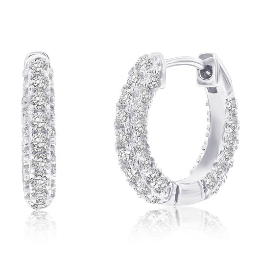 Sterling Silver 16mm CZ Huggie Hoop Earrings