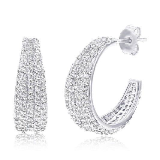 Sterling Silver, 18MM Open Hoop CZ Earrings