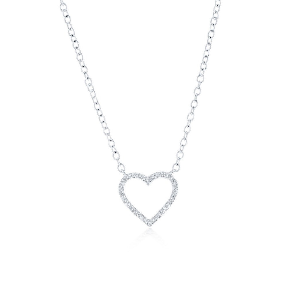 Sterling Silver Heart Diamond Necklace - (30 Stones)