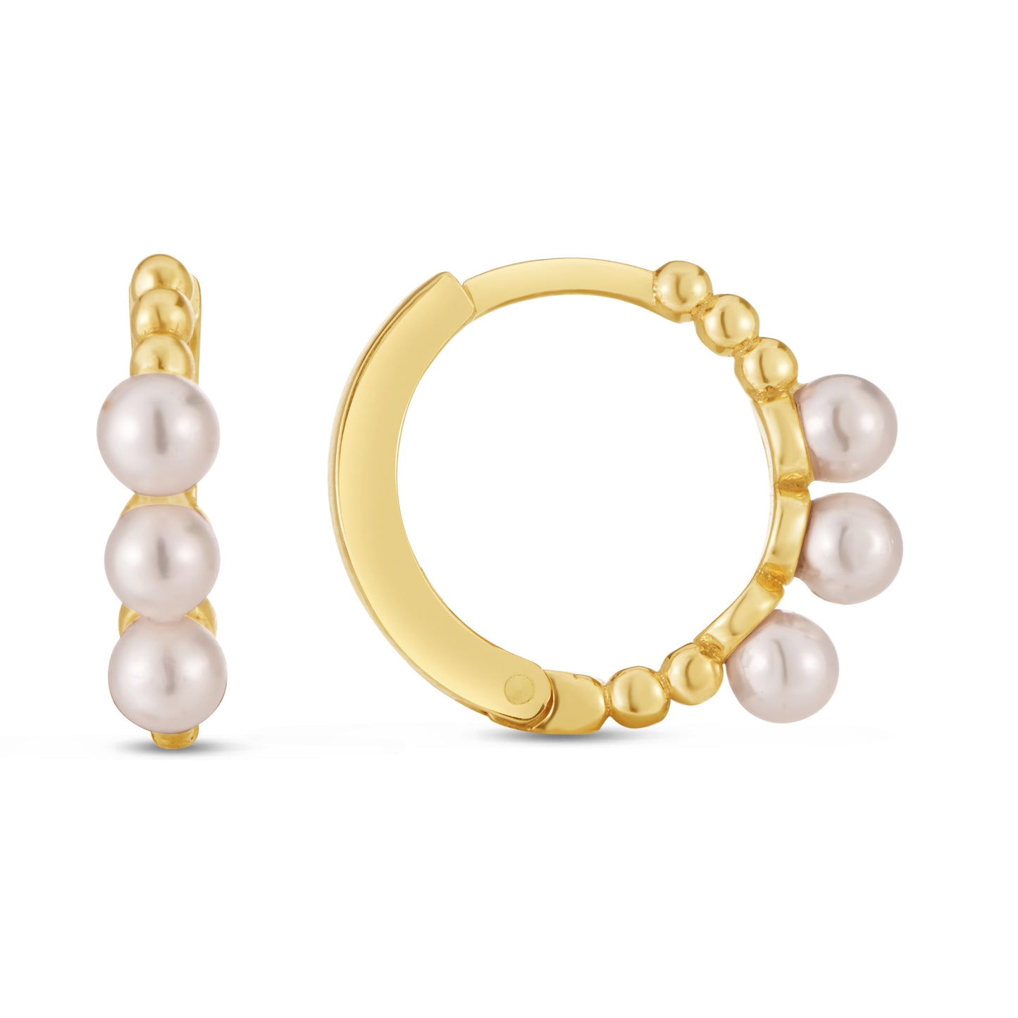 14K Gold Pearl Huggie Earring