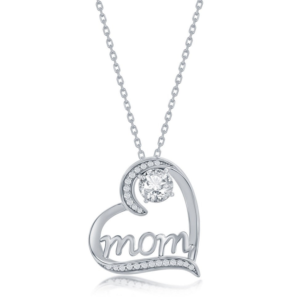 Sterling Silver CZ 'Mom' Pendant