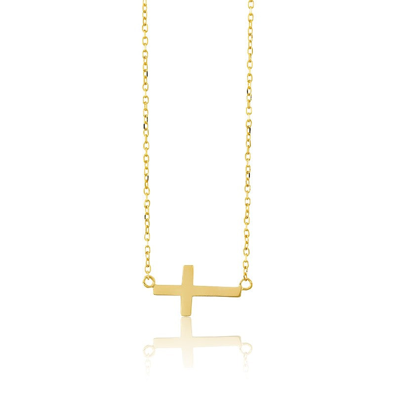 Sterling Silver Small Sideways Cross Necklace - Gold Plated