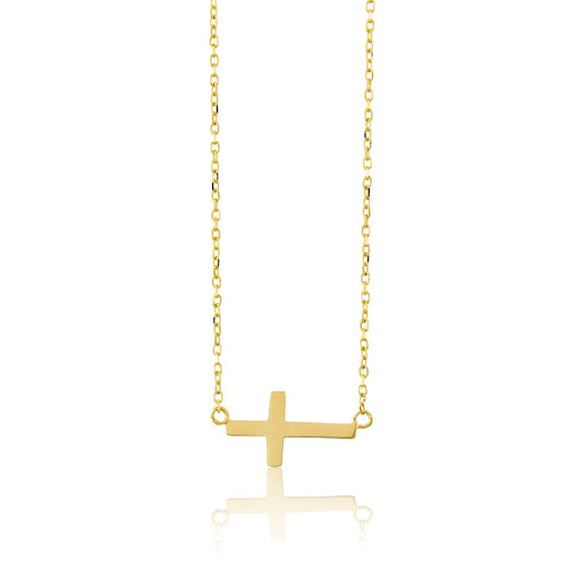 Sterling Silver Small Sideways Cross Necklace - Gold Plated