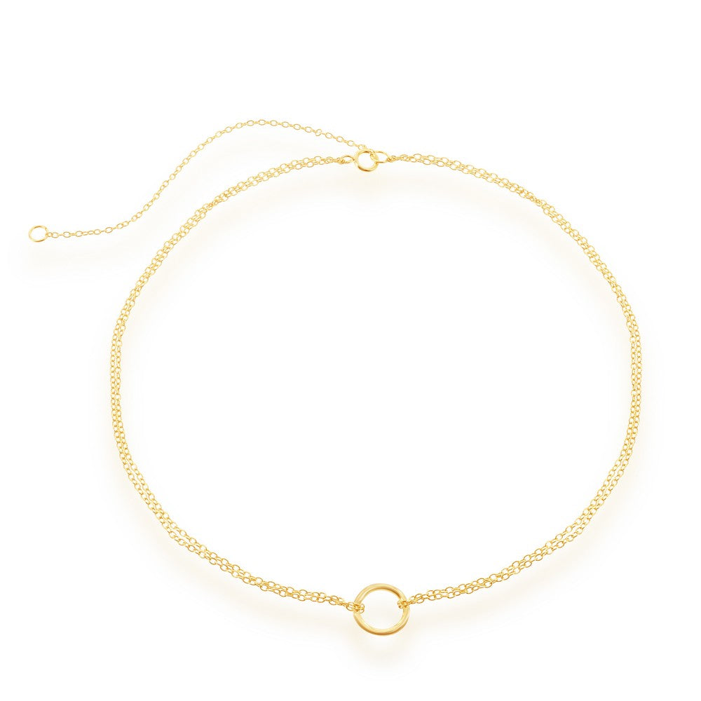 Sterling Silver Double Strand with Center Open Circle Choker - Gold Plated