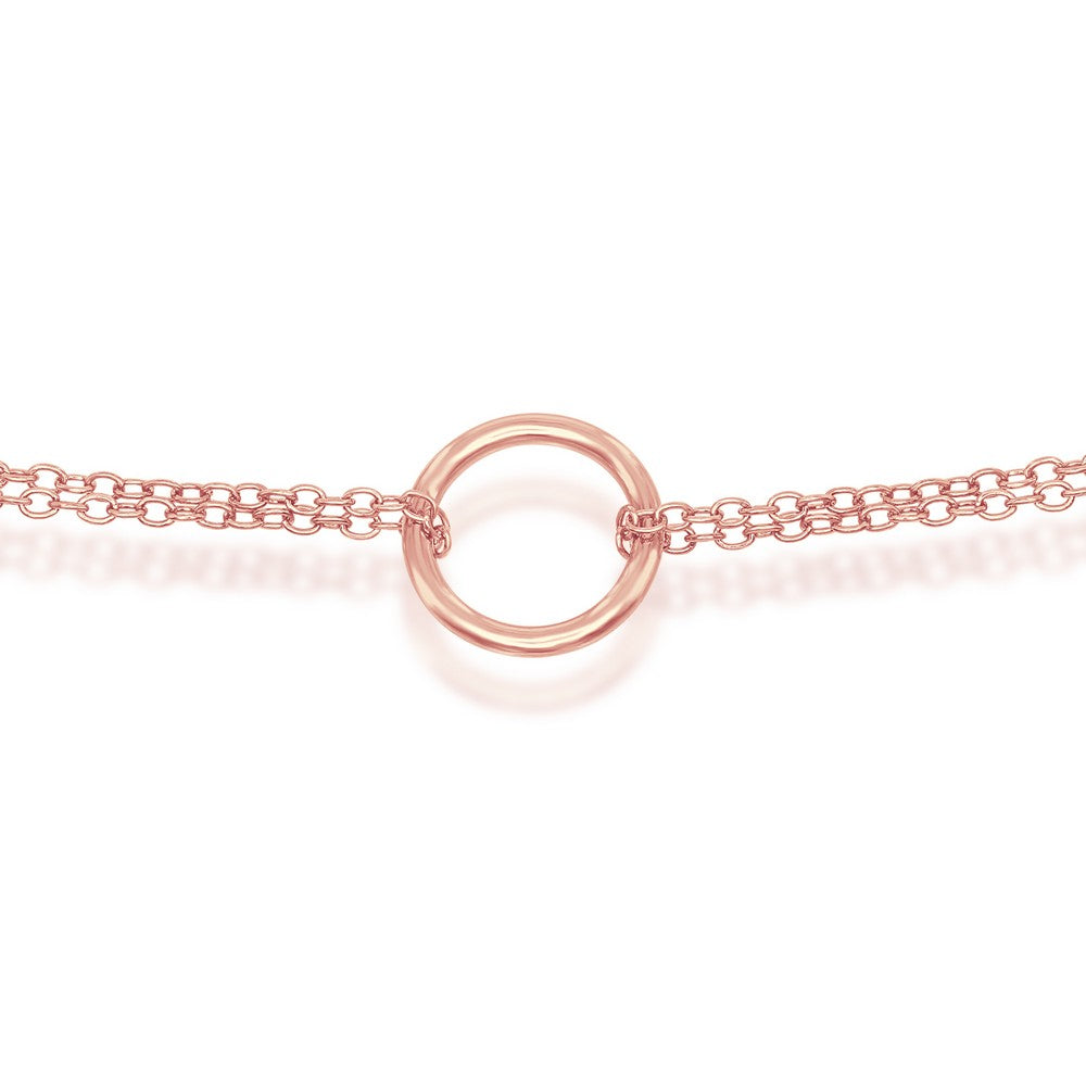 Sterling Silver Double Strand with Center Open Circle Choker - Rose Gold Plated