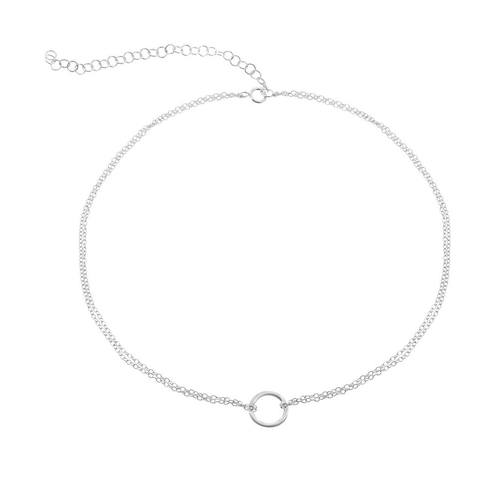 Sterling Silver Double Strand with Center Open Circle Choker