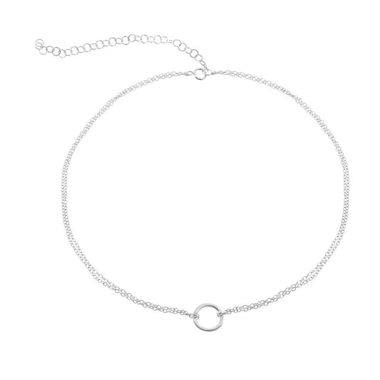 Sterling Silver Double Strand with Center Open Circle Choker