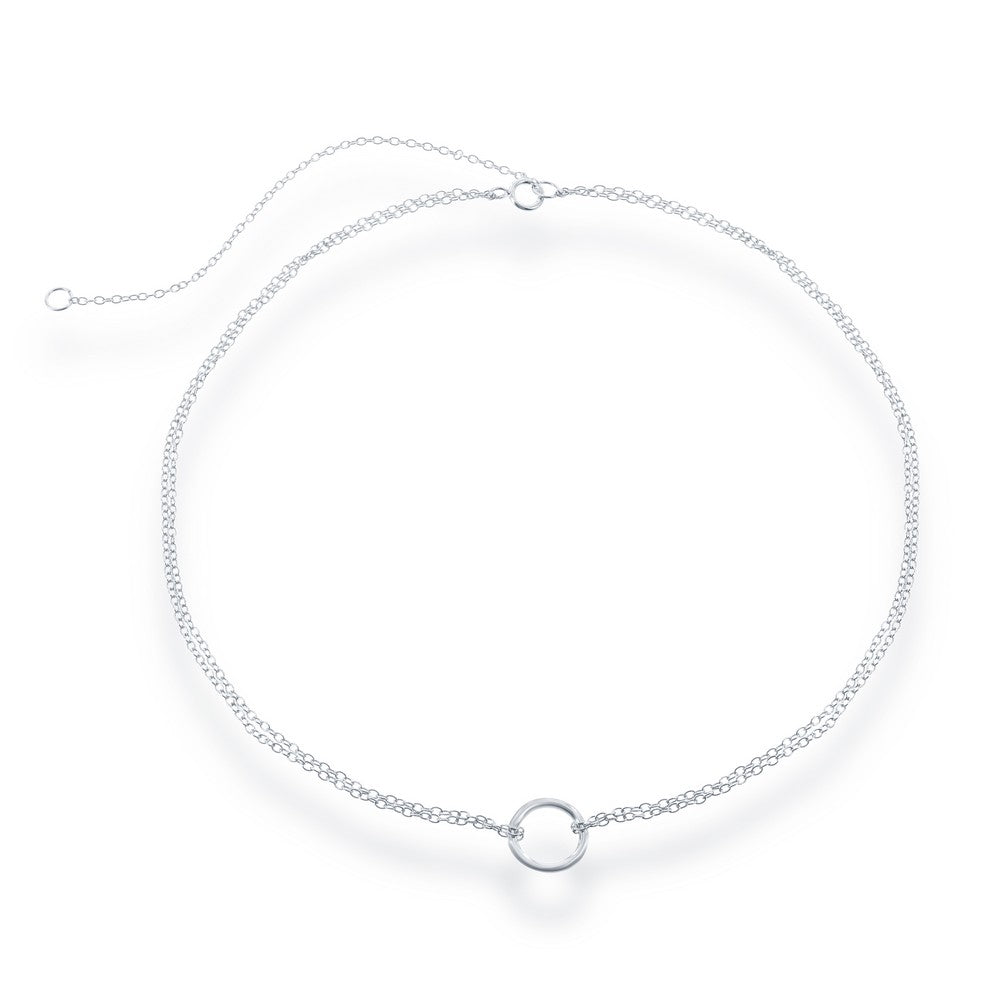 Sterling Silver Double Strand with Center Open Circle Choker