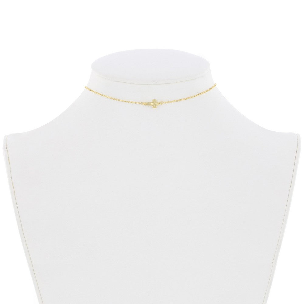 Sterling Silver Center Small Sideways Cross Choker - Gold Plated