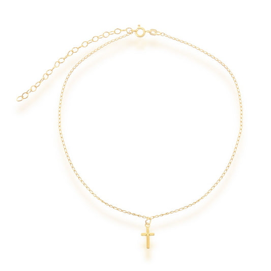 Sterling Silver Center Cross Choker - Gold Plated