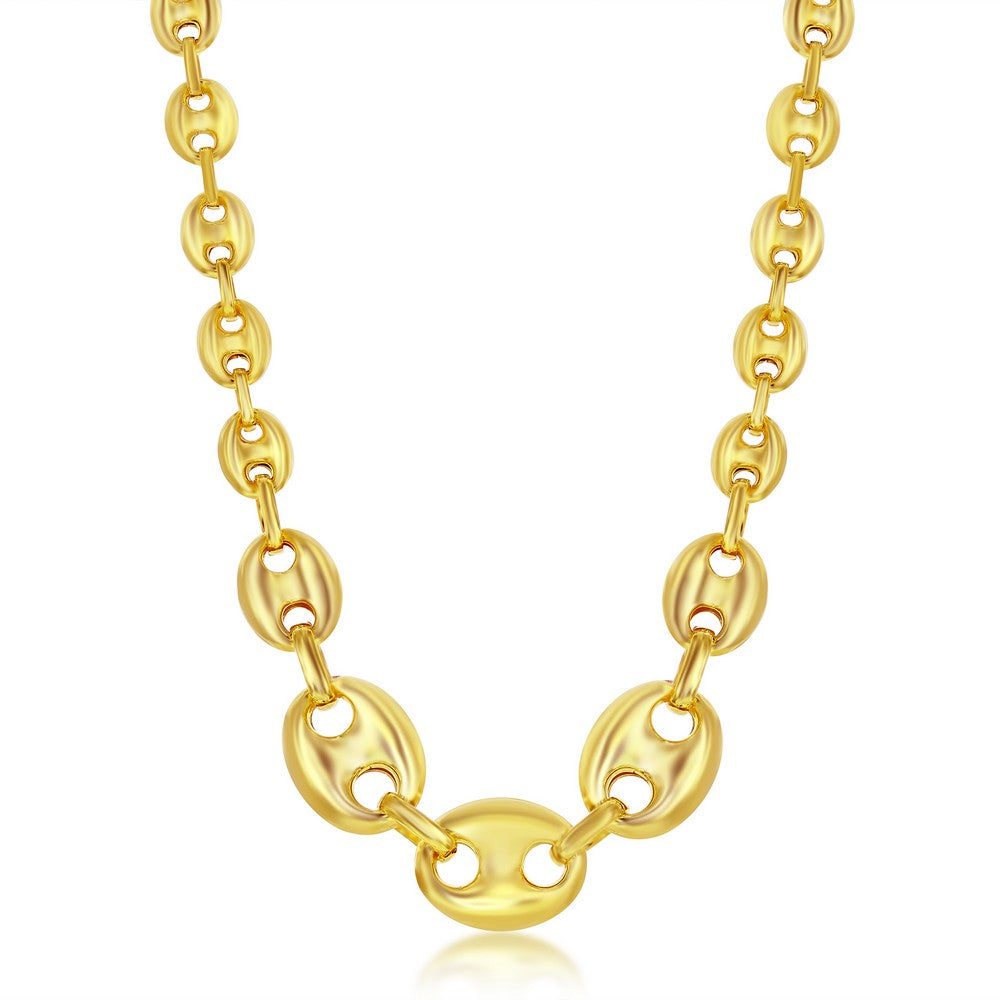 Sterling Silver Graduated Puffed Marina Necklace - Gold Plated