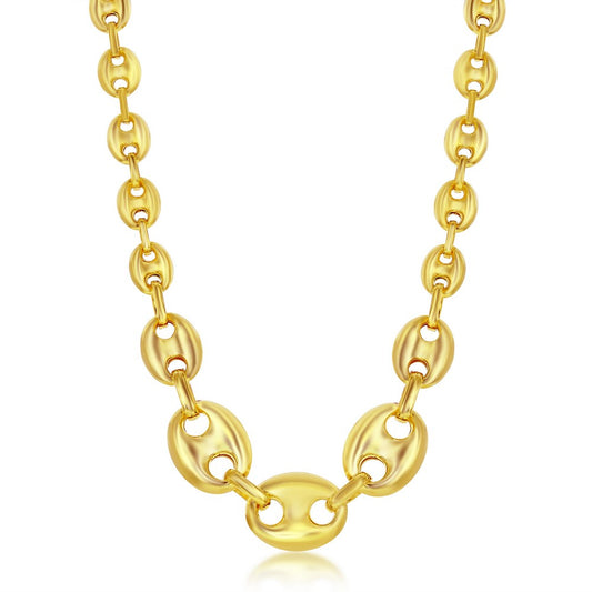 Sterling Silver Graduated Puffed Marina Necklace - Gold Plated