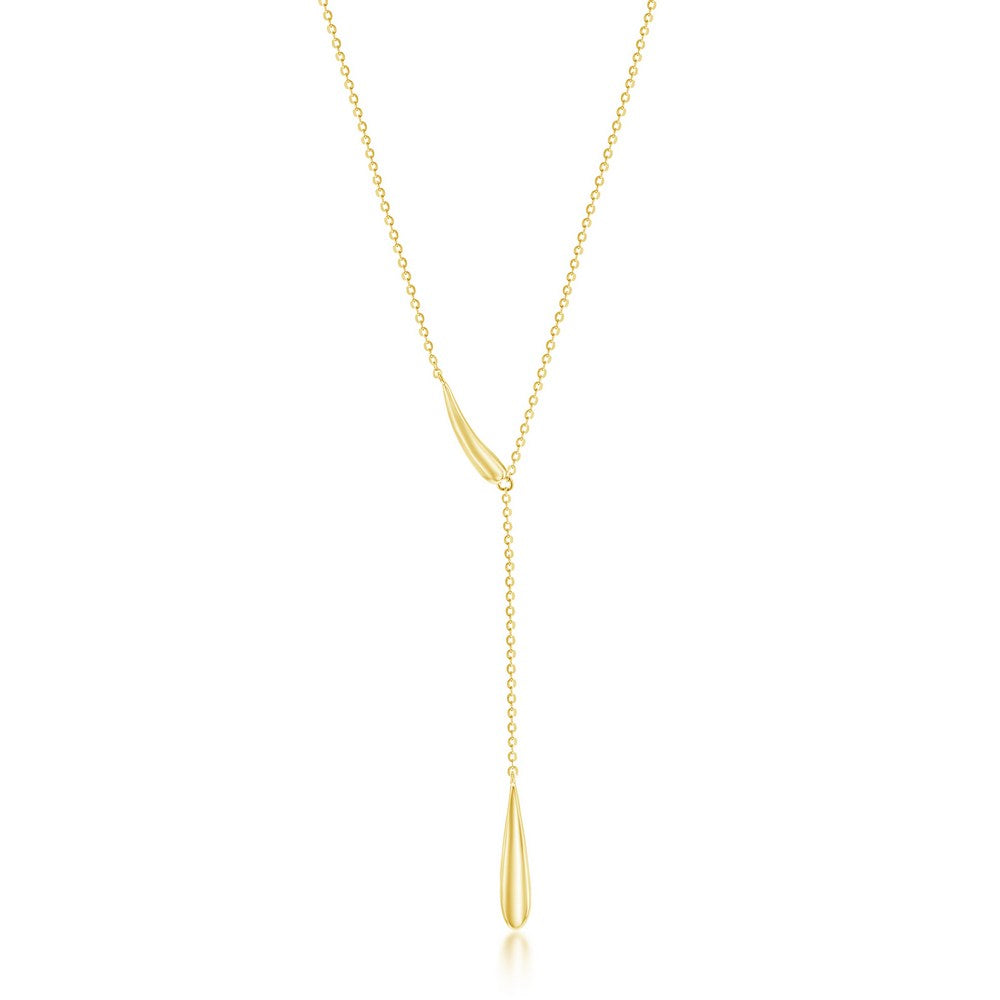 Sterling Silver Teardrop Lariat Necklace - Gold Plated