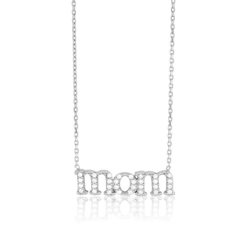 Sterling Silver Cubic Zirconia MOM Necklace