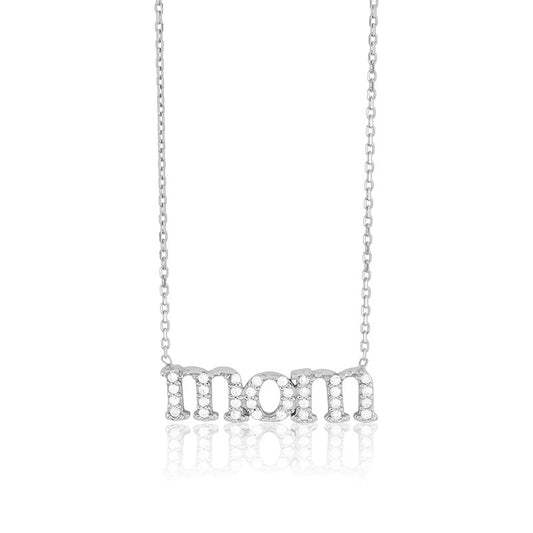 Sterling Silver Cubic Zirconia MOM Necklace