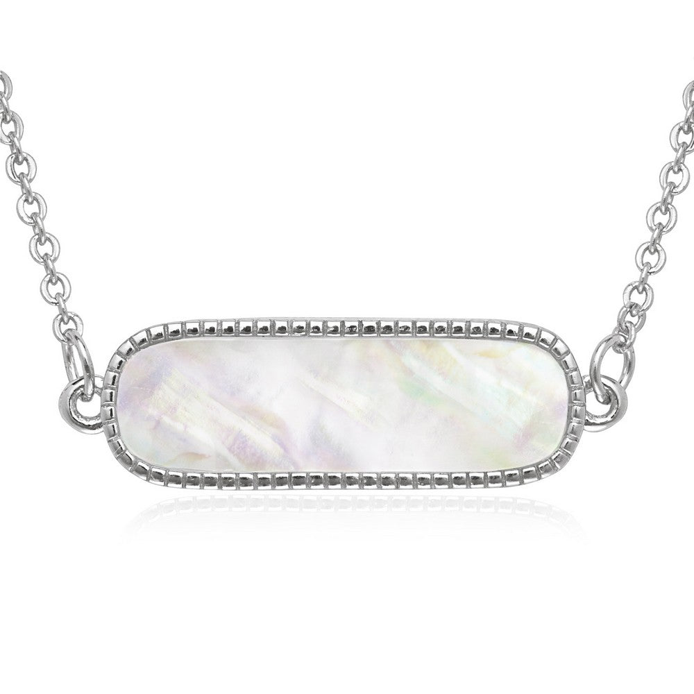 Sterling Silver Oval Shaped MOP Bar Necklace