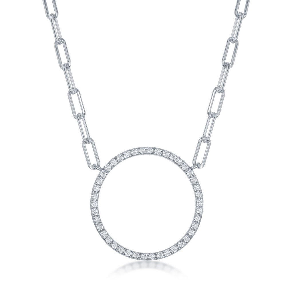 Sterling Silver CZ Circle of Life Paperclip Necklace