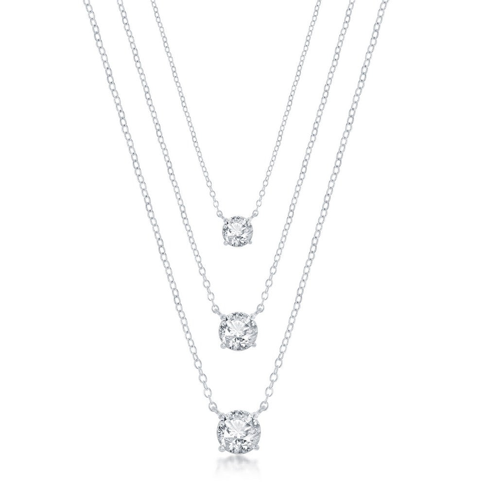 Sterling Silver 4-6mm Round Graduating CZ Multi Layered Necklace