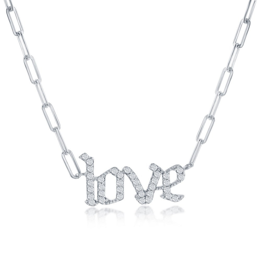 Sterling Silver 'Love' Paperclip Chain Necklace