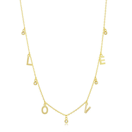 Sterling Silver 'LOVE' & CZ Charms Necklace - Gold Plated