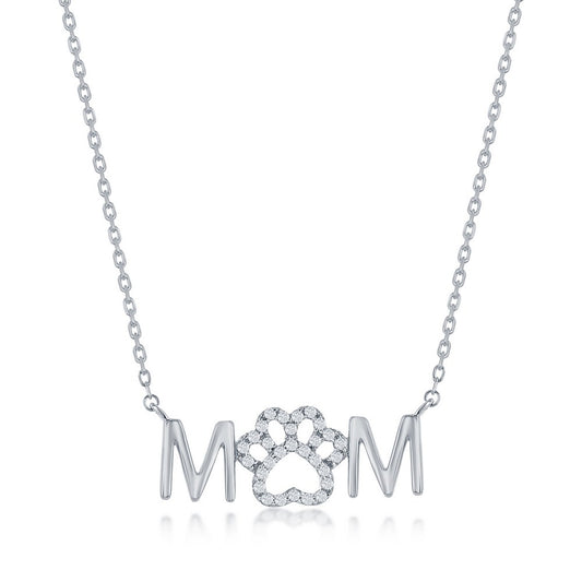 Sterling Silver 'MOM' Paw Print CZ Necklace