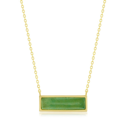 Sterling Silver Jade Bar Necklace - Gold Plated