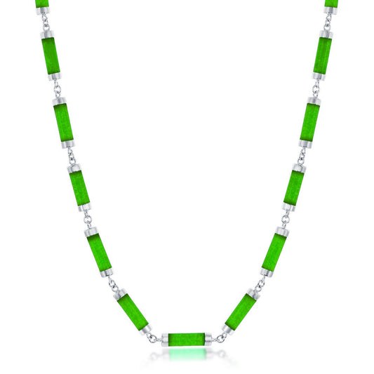 Sterling Silver Jade Linked Bars Necklace