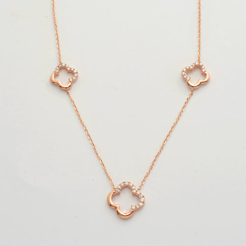 14KR 0.30CTW DIAMOND NECKLACE - OPEN 4-LEAF CLOVER