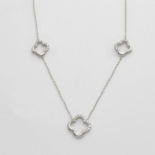 14KW 0.30CTW DIAMOND NECKLACE - OPEN 4-LEAF CLOVER