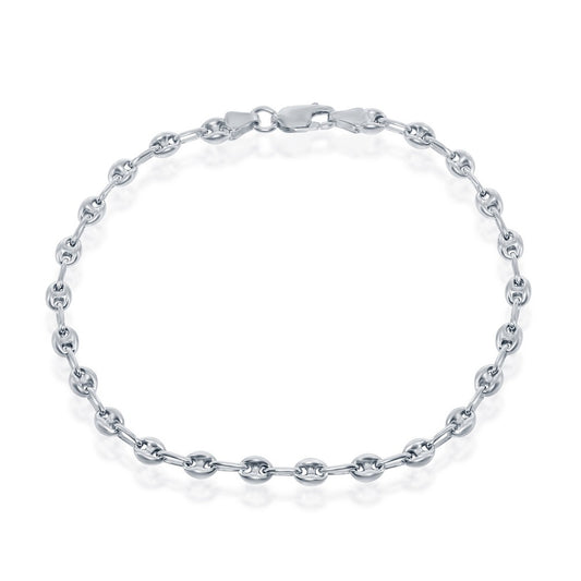 Sterling Silver 4mm Puffed Marina Anklet - Rhodium Plated