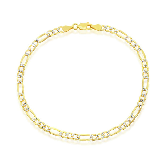 Sterling Silver 4mm Pave Figaro Anklet - Gold Plated