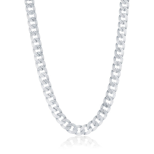 Sterling Silver 7.5mm Textured & Polished Cuban Chain - Rhodium Plated